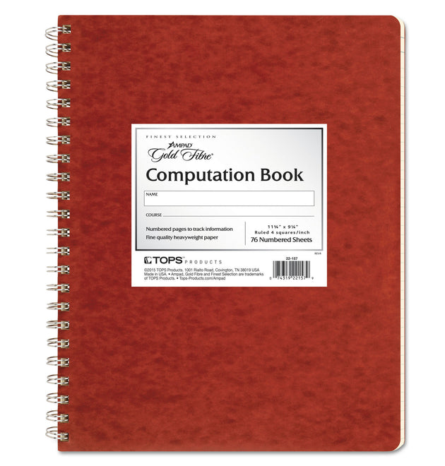 Computation Book, Quadrille Rule (4 sq/in), Brown Cover, (76) 11.75 x 9.25 Sheets