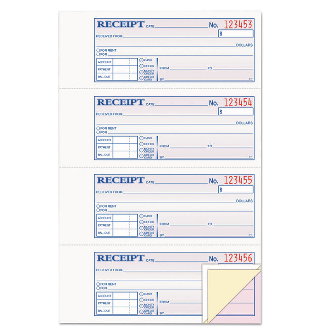 Receipt Book, 7 5/8 x 11, Three-Part Carbonless, 100 Forms