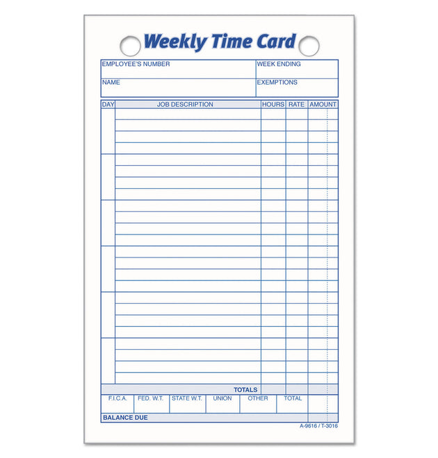 Weekly Employee Time Cards, One Side, 4.25 x 6.75, 100/Pack