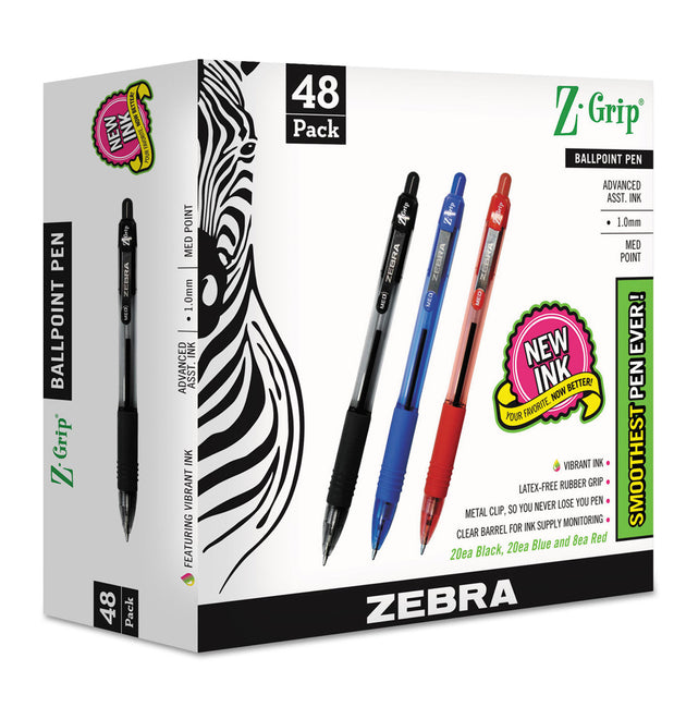 Z-Grip Ballpoint Pen, Retractable, Medium 1 mm, Assorted Ink and Barrel Colors, 48/Pack