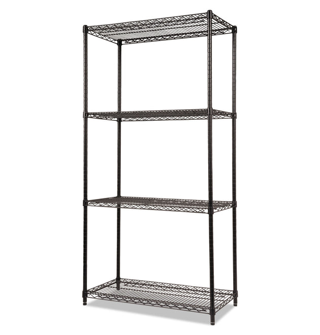 NSF Certified Industrial Four-Shelf Wire Shelving Kit, 36w x 18d x 72h, Black