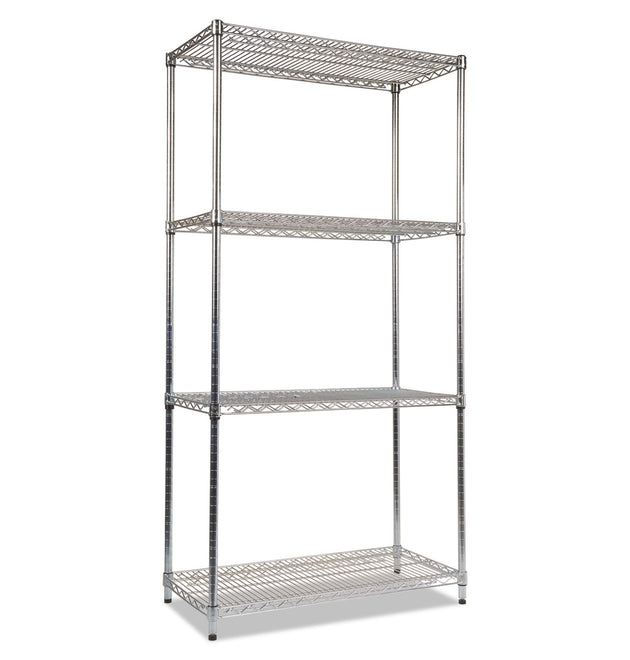 NSF Certified Industrial Four-Shelf Wire Shelving Kit, 36w x 18d x 72h, Silver