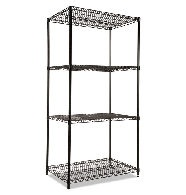 NSF Certified Industrial Four-Shelf Wire Shelving Kit, 36w x 24d x 72h, Black