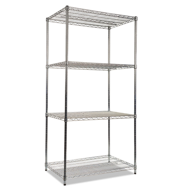 NSF Certified Industrial Four-Shelf Wire Shelving Kit, 36w x 24d x 72h, Silver