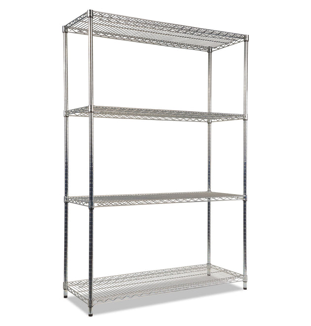 NSF Certified Industrial Four-Shelf Wire Shelving Kit, 48w x 18d x 72h, Silver