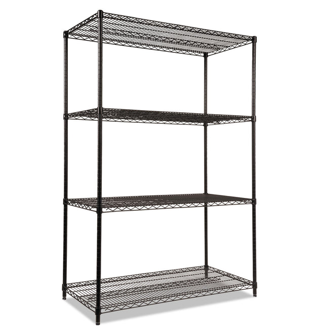 NSF Certified Industrial Four-Shelf Wire Shelving Kit, 48w x 24d x 72h, Black