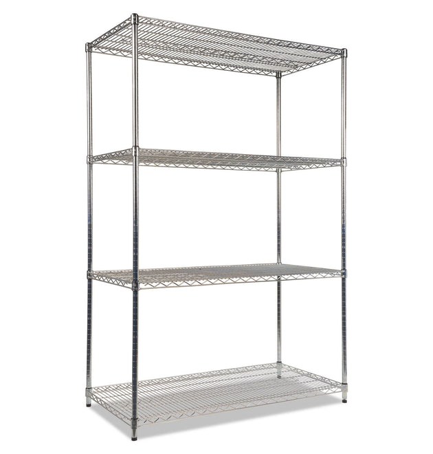 NSF Certified Industrial Four-Shelf Wire Shelving Kit, 48w x 24d x 72h, Silver