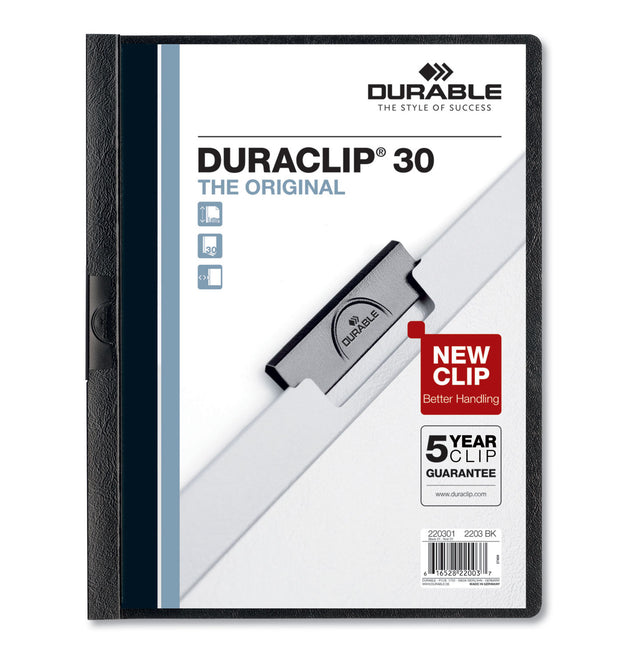 DuraClip Report Cover, Clip Fastener, 8.5 x 11, Clear/Black, 25/Box