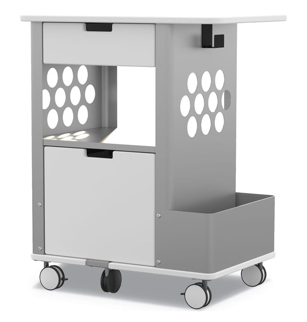 Mobile Storage Cart, Metal, 2 Shelves, 2 Drawers, 1 Bin, 150 lb Capacity, 28