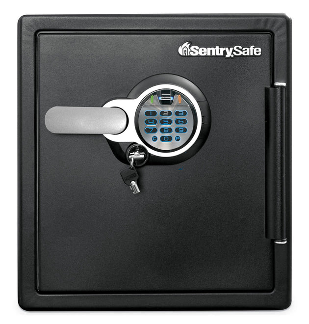 Fire-Safe with Biometric and Keypad Access, 1.23 cu ft, 16.3w x 19.3d x 17.8h, Black