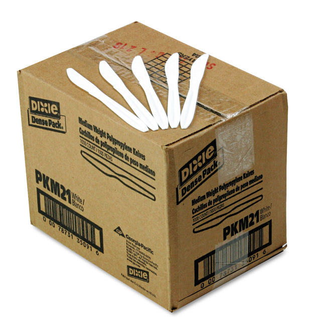 Plastic Cutlery, Mediumweight Knives, White, 1,000/Carton