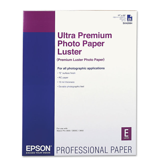 Ultra Premium Photo Paper, 10 mil, 17 x 22, Luster White, 25/Pack