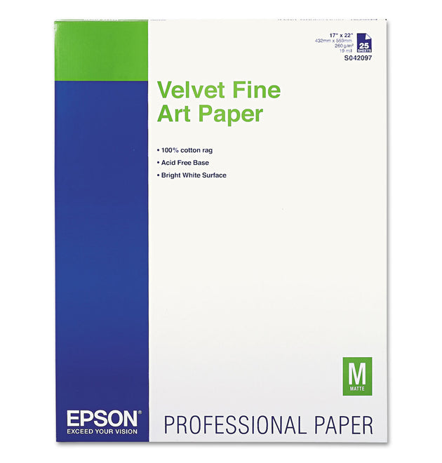 Velvet Fine Art Paper, 17 x 22, White, 25/Pack