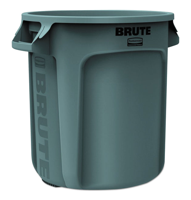 Vented Round Brute Container, 10 gal, Plastic, Gray