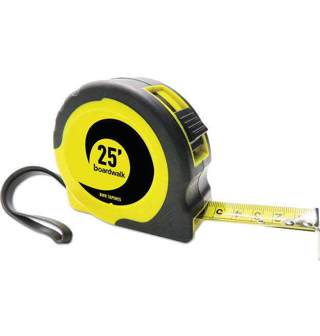 Easy Grip Tape Measure, 25 ft, Plastic Case, Black and Yellow, 1/16