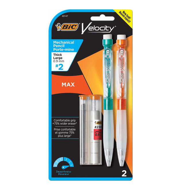 Velocity Max Pencil, 0.9 mm, HB (#2), Black Lead, Assorted Barrel Colors, 2/Pack