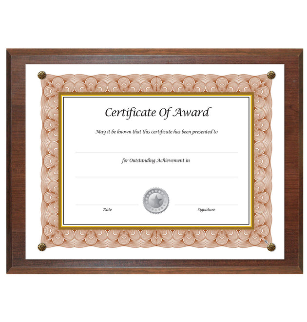 Award-A-Plaque Document Holder, Acrylic/Plastic, 10.5 x 13, Walnut