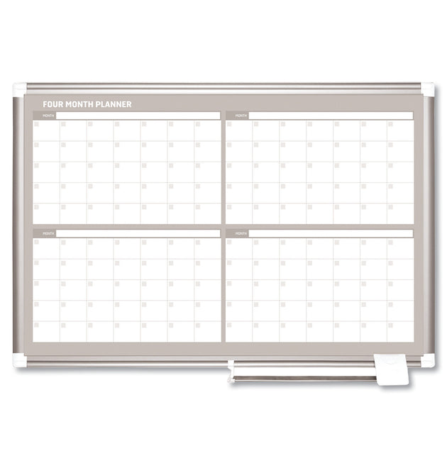 Magnetic Dry Erase Calendar Board, Four Month, 36 x 24, White Surface, Silver Aluminum Frame