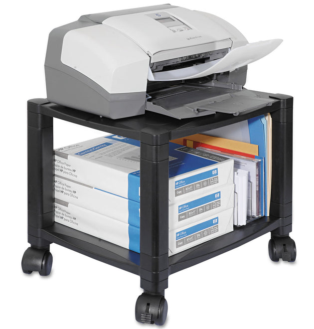 Height-Adjustable Under-Desk Printer Cart, Plastic, 2 Shelves, 75 lb Capacity, 17