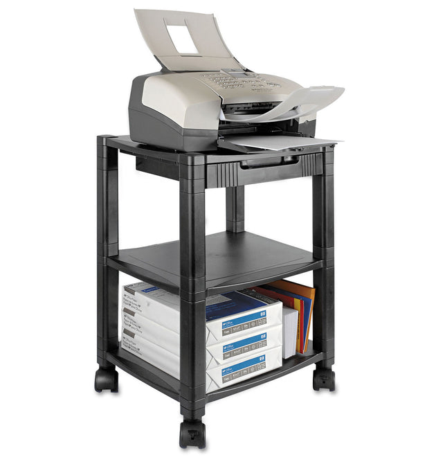 Height-Adjustable Deskside Printer Cart, Plastic, 3 Shelves, 1 Drawer, 75 lb Capacity, 17