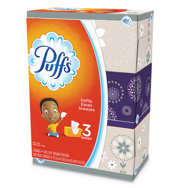 White Facial Tissue, 2-Ply, White, 180 Sheets/Box, 3 Boxes/Pack