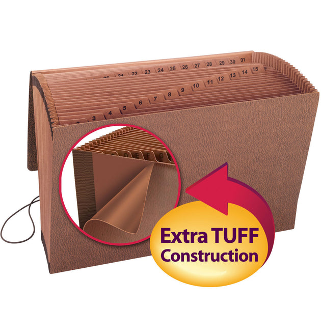 TUFF Expanding Wallet, 31 Sections, Elastic Cord Closure, 1/15-Cut Tabs, Legal Size, Redrope