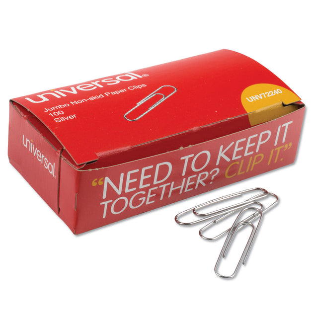 Paper Clips, Jumbo, Nonskid, Silver, 100 Clips/Box, 10 Boxes/Pack