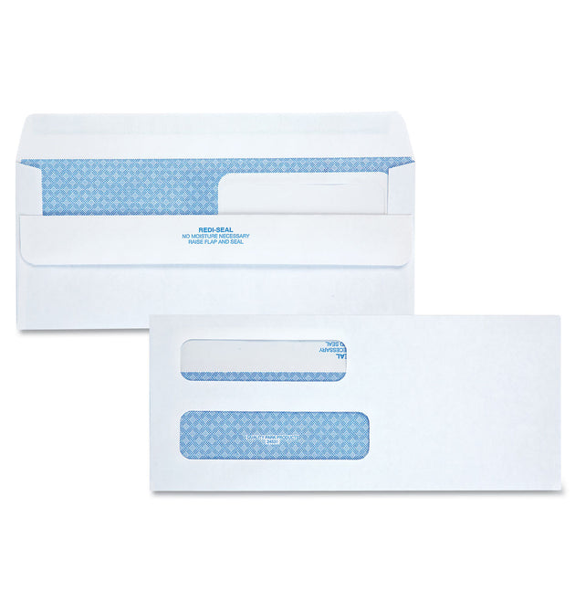 Double Window Redi-Seal Security-Tinted Envelope, #8 5/8, Commercial Flap, Redi-Seal Closure, 3.63 x 8.63, White, 250/Carton