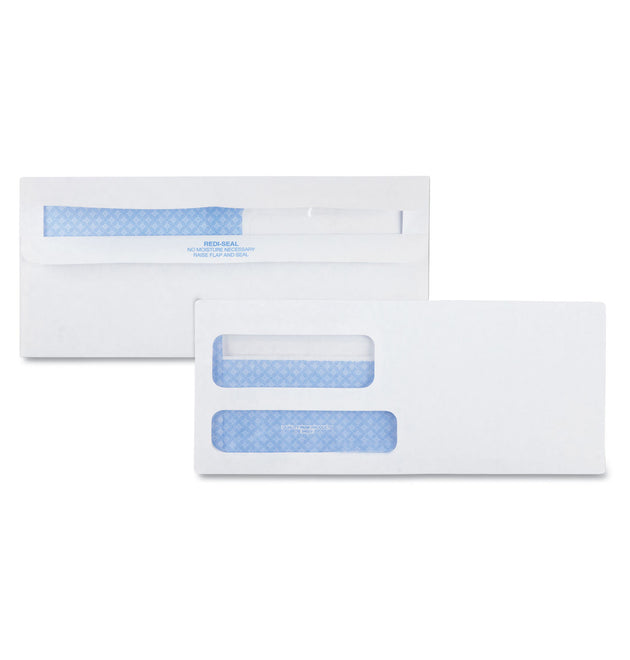 Double Window Redi-Seal Security-Tinted Envelope, #9, Commercial Flap, Redi-Seal Adhesive Closure, 3.88 x 8.88, White, 500/BX