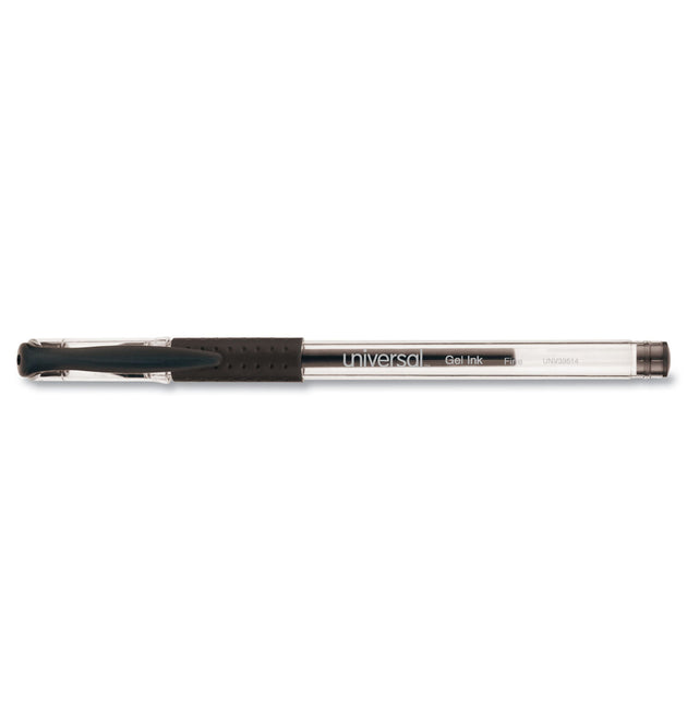 Comfort Grip Gel Pen, Stick, Fine 0.5 mm, Black Ink, Clear/Black Barrel, Dozen