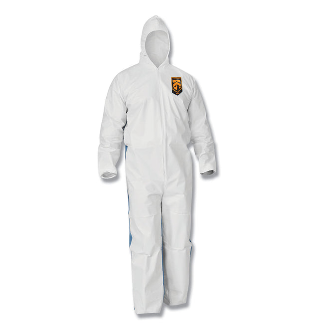 A35 Liquid and Particle Protection Coveralls, Zipper Front, Hooded, Elastic Wrists and Ankles, Large, White, 25/Carton