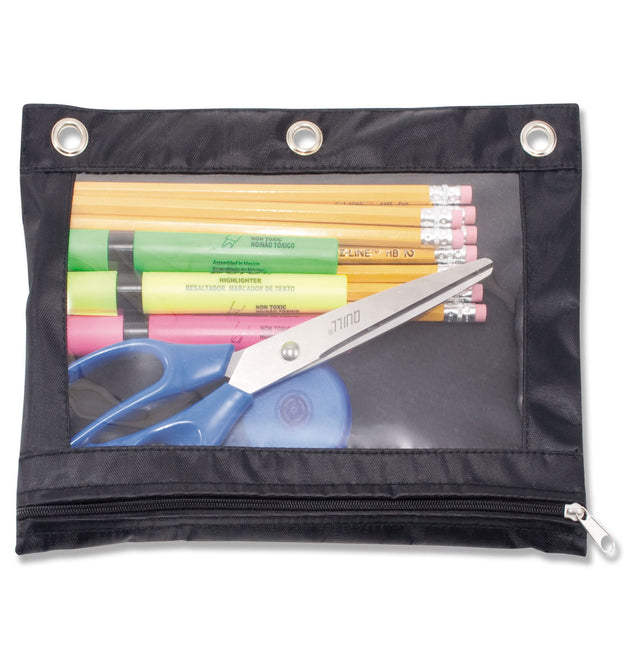 Binder Pencil Pouch, 10 x 7.38, Black/Clear