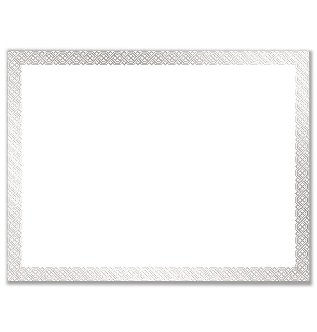 Foil Border Certificates, 8.5 x 11, White/Silver with Braided Silver Border,15/Pack