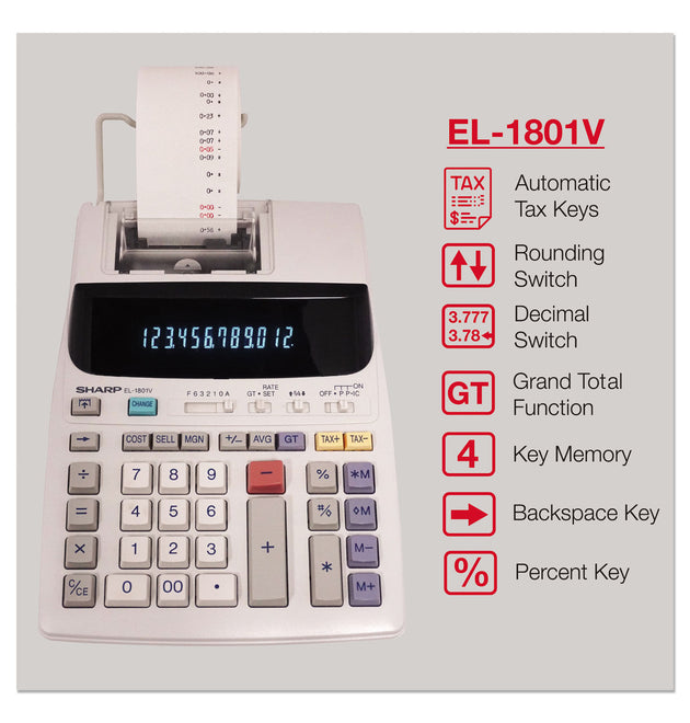 EL-1801V Two-Color Printing Calculator, Black/Red Print, 2.1 Lines/Sec