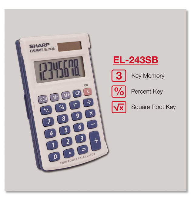 EL-243SB Solar Pocket Calculator, 8-Digit LCD