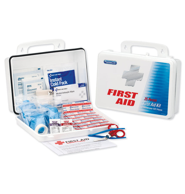 Office First Aid Kit, for Up to 25 People, 131 Pieces, Plastic Case