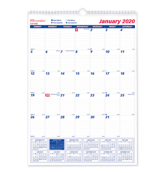 Twin-Wirebound Wall Calendar, One Month per Page, 12 x 17, White Sheets, 12-Month (Jan to Dec): 2024