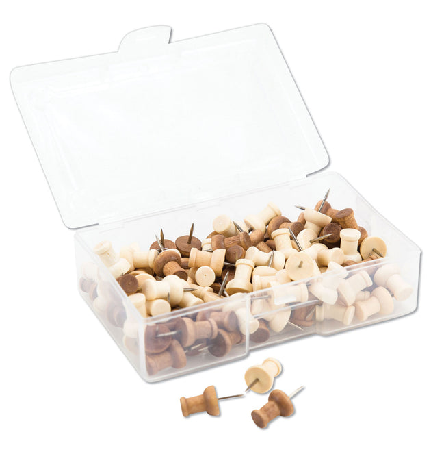 Fashion Push Pins, Wood, Assorted, 0.38