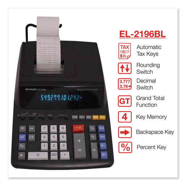 EL2196BL Two-Color Printing Calculator, Black/Red Print, 3.7 Lines/Sec