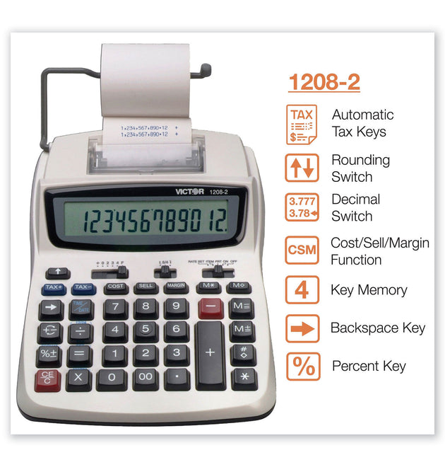 1208-2 Two-Color Compact Printing Calculator, Black/Red Print, 2.3 Lines/Sec