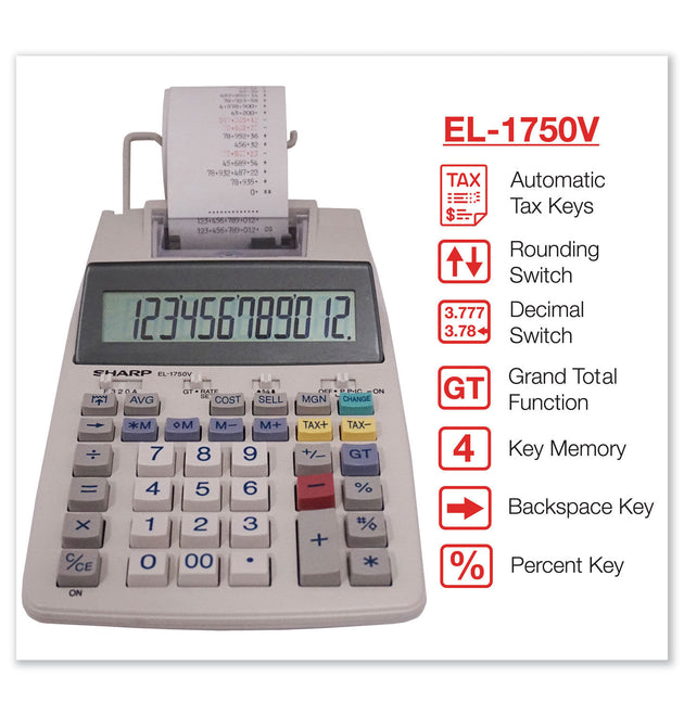 EL-1750V Two-Color Printing Calculator, Black/Red Print, 2 Lines/Sec