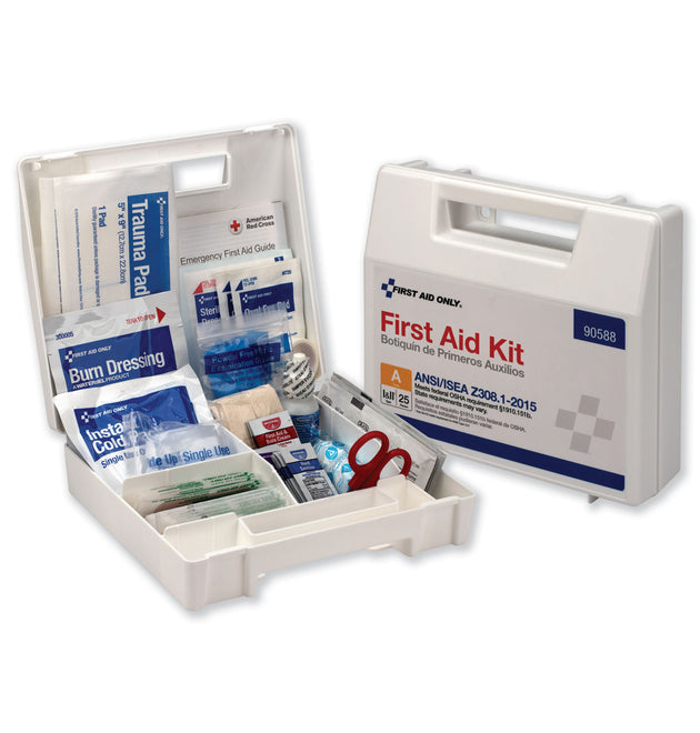 ANSI 2015 Compliant Class A Type I and II First Aid Kit for 25 People, 89 Pieces, Plastic Case