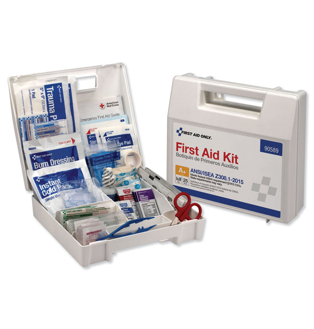 ANSI 2015 Compliant Class A+ Type I and II First Aid Kit for 25 People, 141 Pieces, Plastic Case