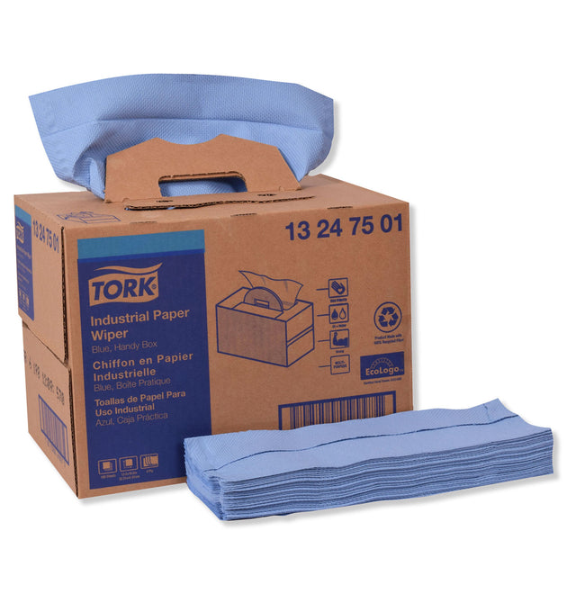 Industrial Paper Wiper, 4-Ply, 12.8 x 16.5, Unscented, Blue, 180/Carton