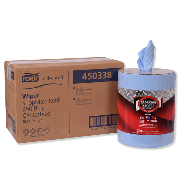 Advanced ShopMax Wiper 450, Centerfeed Refill, 9.9 x 13.1, Blue, 200/Roll, 2 Rolls/Carton