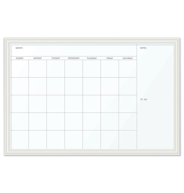 Magnetic Dry Erase Calendar with Decor Frame, One Month, 30 x 20, White Surface, White Wood Frame