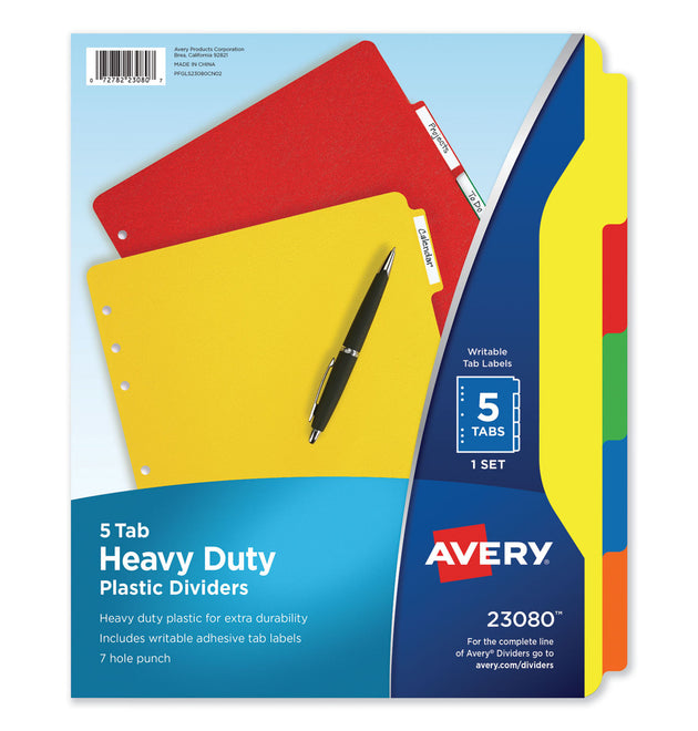 Heavy-Duty Plastic Dividers with Multicolor Tabs and White Labels , 5-Tab, 11 x 8.5, Assorted, 1 Set