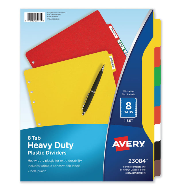 Heavy-Duty Plastic Dividers with Multicolor Tabs and White Labels , 8-Tab, 11 x 8.5, Assorted, 1 Set