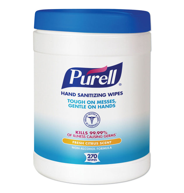 Sanitizing Hand Wipes, 6.75 x 6, Fresh Citrus, White, 270/Canister, 6 Canisters/Carton