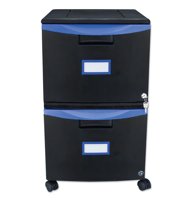 Two-Drawer Mobile Filing Cabinet, 2 Legal/Letter-Size File Drawers, Black/Blue, 14.75